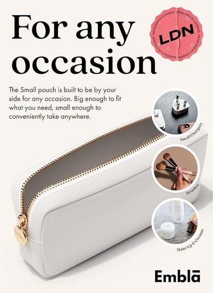 Embla Makeup Bag Travel Cosmetics Pouch and Toiletry Bag, Nylon Zipper Pouch Purse, Cute Make Up Organizer Storage Tote for Women Girls, Waterproof Travel Skincare Case, Small Makeup Bags, White