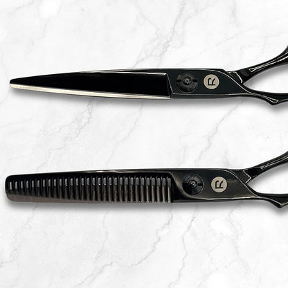 Hair Shears Set for Left-Handed Professionals, 440C Steel Blades, Black Titanium Coating, Includes Scissors, Shears, Razor, Carrying Case