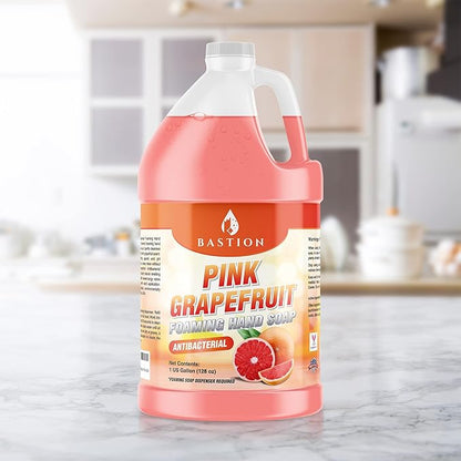 Bastion Pink Grapefruit Antibacterial Foaming Hand Soap Refill – Case of 4 Gallons (512 oz) – Bulk Moisturizing Hand Wash for Home, Office, Restaurants & Commercial Use – pH-Balanced, Gentle on Skin