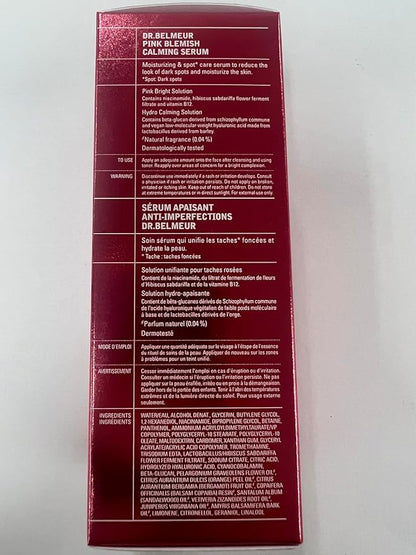 DR. BELMEUR Pink Blemish Calming Serum (1.7fl oz) - Hydrating, Soothing Korean Skin Care for Sensitive Skin. Vegan Hyaluronic Acid, Niacinamide.