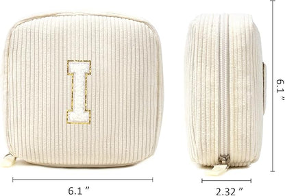 LETGO Birthday Gifts for Women Small Personalized Initial Monogram Makeup Bag,Preppy Corduroy Makeup Bags Travel Toiletry Bag Cute Pouch Purse for Her Mom Girlfriend Wife Sister Teacher Bridesmaid