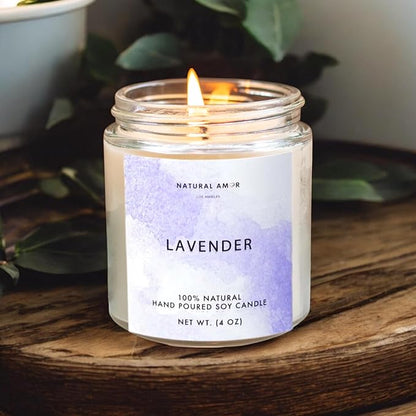 Natural Amor Lavender Spa Gifts for Women,7pcs Self Care Box Including Soap Bar, Candle, Bath Butter
