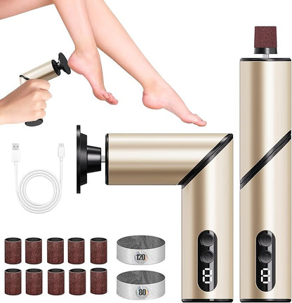 Electric Foot Callus Remover,2 in1 Rechargeable Callus Remover for Feet,9-Speed Cordless Electric Foot File Nail Grinder,Foot Scrubber Pedicure Tools for Dead Skin Dry Cracked Feet(Fold Gold)