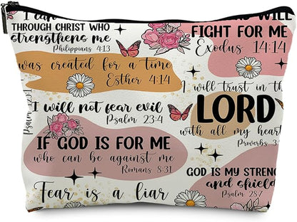 Bible Christian Makeup Bag, Scripture Cosmetic Leather Bag Pouch, Christian Gifts for Women Faith, Bible Verse Gifts, Religious Christian Gifts for Women(PU)