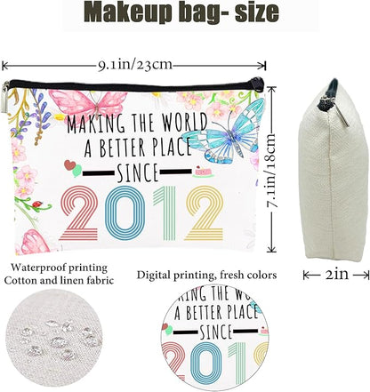 13th Birthday Makeup Bag, Multicolor Butterfly Flower Cosmetic Case for Girls, Travel Size, Zipper Closure