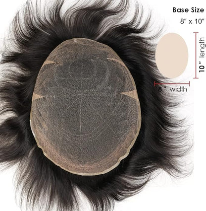 Lordhair Toupee for Men European human hair Full French Lace Hairpieces，Base Size 8x10 inch Hair Replacement System for Men Natural Hairline Human Hair Wig #1B Off Black