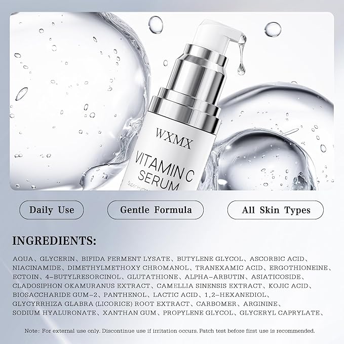 Super Vitamin C Face Serum for Mature Skin: All-in-One Hydrating Anti-Aging Formula by Vitamin C, Hyaluronic Acid, Caffeine-Firming, Lifting, Targets Dark Spots, Wrinkles, 1 fl oz (Pack of 1)