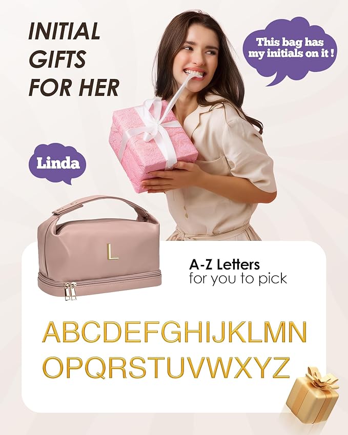 Bride To Be-Gifts for Girl, Personalized Makeup Bag with Handle, Initial Cosmetic Bag with Makeup Brush Organizer, Wedding Shower Gifts Travel Toiletry Bag, Gifts for Friends Female Mom