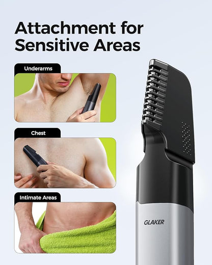 GLAKER Beard Grooming Kit - All in One Hair Cutting Kits, Electronic Shaving Razor, Professional Barber Kit, Mens Body Hair Shaver, Cordless Nose Hair Trimmer, Rechargeable Hair Clippers for Men