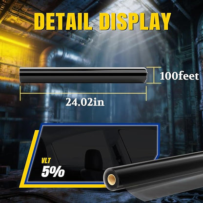 ARANA Nano Ceramic Car Window Tint Film 5% Percent - 24" x100FT Heat & UV Blocking, Privacy Anti-Glare, Scratch & Explosion Proof Tinted Film Limo Black for Cars & Trucks