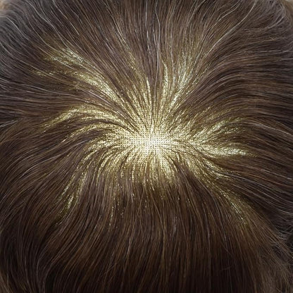 Toupee for Men French Lace Center Human Hair Replacement Systems Transparent Lace Center Hair Piece Mens Toupee Hair Units for Man V-Looped Front Male Hair Prosthesis 6"X9" 3# DARK BROWN