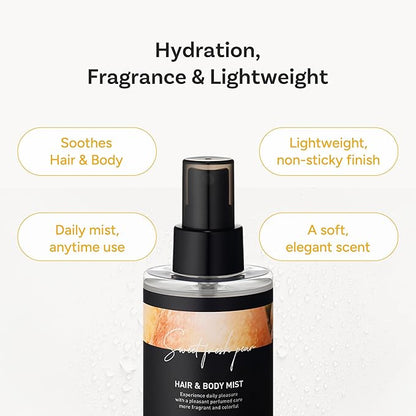 Perfumed Hair Mist for Women – Castor Oil for Shine & Long-Lasting Scent, Clean Hair Perfume & Body Mist – Botanical Waters & 17 Amino Acids, Sulfate, Paraben, Silicone-Free – Sweet Fresh Pear, 125ml