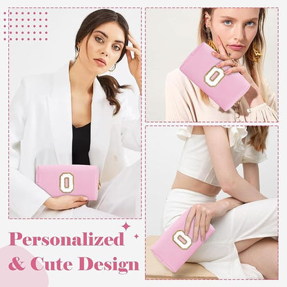 Personalized Initial A-Z Preppy Patch Makeup Bag,Small PU Chenille Letter Cosmetic Bag with Zipper for Teen Girls,Pink Cute Toiletry Organizer Bag,Monogram Makeup Case Gift for Women Girls,Letter O