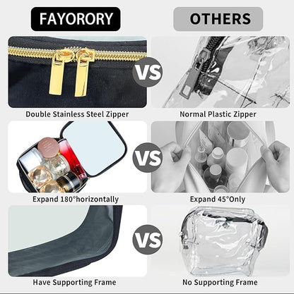 TSA Approved Travel Toiletry Bag,3 Pack Clear Makeup Bags with Handles,Quart Size Clear Cosmetic Bags for Traveling Women,Men,Carry on Airport Airline Compliant Bag,Black