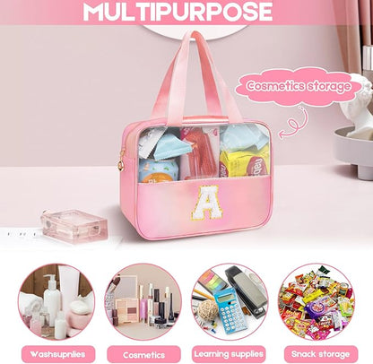 Personalized Initial Clear Makeup Bag Purple Cosmetic Bag Set Large Travel Toiletry Bag, Cute Clear Make Up Bags Organizer Bag for Girlfriend Teacher Gifts Teen Girl Gifts Trendy Stuff E (Purple)