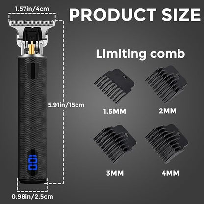 Professional Hair Trimmer for Men, Beard Trimmer Hair Clippers for Men, Cordless Rechargeable Hair Trimmer Metal Body Cutting Grooming Kit,Beard Shaver Barbershop (Black with LCD)