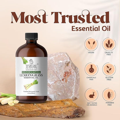 Lemongrass Essential Oil, 100% Pure and Natural Oil with Premium Glass Dropper, Undiluted Essential Oil for Aromatherapy, Diffuser, Humidifier, Oil for Skin & DIYs, Huge 4 fl oz (Pack of 2)