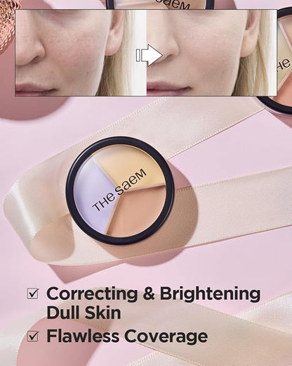 THESAEM Cover Perfection Triple Pot Concealer 04 Tone Up Beige - for Fair to Light Skin Tone - 3 Color Full Coverage Concealer - Covers Pigmentation and Blemish Spots, Corrects Skin Tone