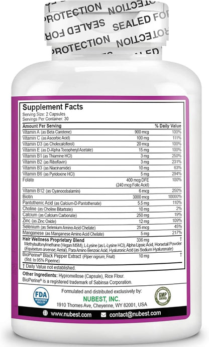 NuBest Hair Xtra - Hair Growth Vitamin for Faster Hair Growth | Natural Hair Thickening with Biotin, Zinc, MSM, B Vitamins, Choline - Hair Supplement, Hair Regrowth | 1 Month Supply