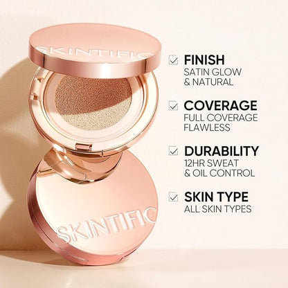Full Coverage Cushion Foundation, Weightless, Skin Fit, Satin Glow Finish, Oil-Control Waterproof Foundation, Sweatproof Flawless BB Cream CC Korean Makeup,Tattoo Cover Up, Buildable(#22N Shell Beige)