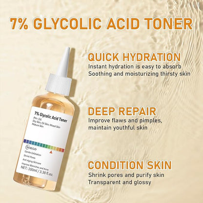 7% Glycolic Acid Exfoliating Toner, Exfoliating Facial Toner, Pore Minimizing Toner, Smooth Skin, Even Tone, Hydrating Formula