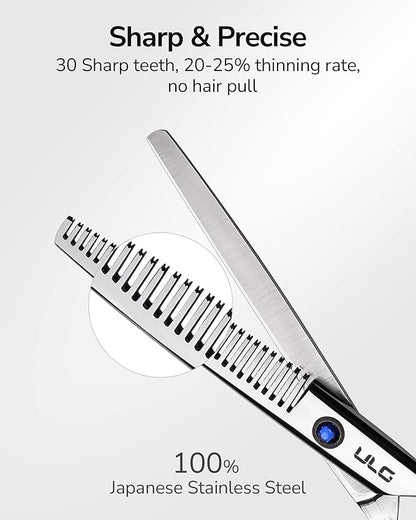 ULG Professional Thinning Shears with Leather Case - 6.5“ Japanese Stainless Steel Texturizing & Hair Cutting Scissors for Salon & Home Use
