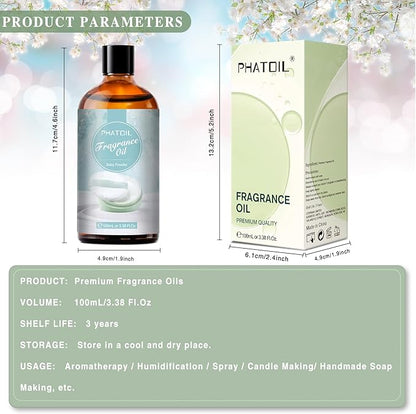 PHATOIL 3.38FL.OZ Baby Powder Fragrance Oils for Aromatherapy, Essential Oils for Diffusers for Home, Perfect for Diffuser, DIY Candle and Soap Making, DIY Scented Products - 100ml
