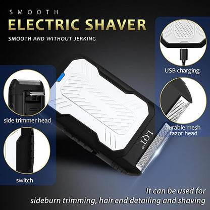 Professional Silver Hair Clippers for Men Cordless Barber Kit with Trimmer, Stainless Steel Blades, Adjustable Lever, LED Display, Type-C Charging Grooming Set Gifts,Ideal for Home Baber & Travel