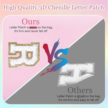 Small Personalized Letter Makeup Bag, Cute PU Leather Chenille Letters Cosmetic Bag Travel Makeup Pouch, Preppy Travel Organizer Zipper Pouch for Women&Girls（Pink-L）