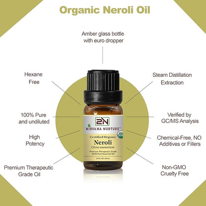 Neroli Essential Oil USDA Certified Organic, 100% Pure Natural Premium Grade, Undiluted- Aromatherapy Diffuser for Calm and Relaxation, Skin Care, Hair Care