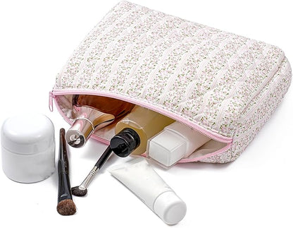 Makeup Bag Travel Cosmetic Bag for Women Girls, Zipper Make Up Pouch, Floral Flowers Toiletry Organizer Makeup, Portable Storage Cosmetic Travel Cloth Bag (2 Pack (L+S)/Pink Floral)