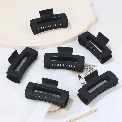 4 Inch Big Hair Claw Clips 6 Pcs Large Claw for Thick Hair Square Hair Clips for Women Rectangle Hair Clips Nonslip Acrylic Banana Jaw Clips Hair Accessories for Girls (Black)