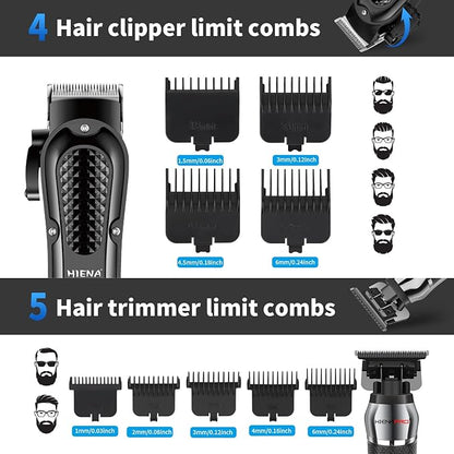 HIENA PRO Professional Cordless Hair Clippers for Men, T-Blade Beard Trimmer & Foil Shaver & Nose Hair Trimmer Set, Rechargeable Electric Barber Hair Cutting Grooming Kit