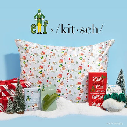 Kitsch x Elf Periwinkle Christmas Satin Pillowcase, Softer Than Silk Pillow Cases King, Cooling Pillow Covers, Satin Pillowcase with Zipper for Hair, Skin & Quality Sleep, Wrinkle-Free, Smooth, 19x36