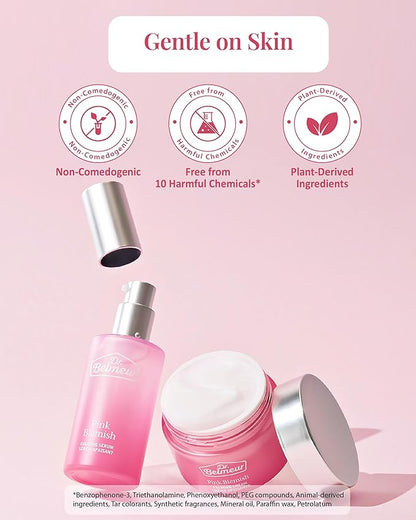 DR. BELMEUR Pink Blemish Calming Serum (1.7fl oz) - Hydrating, Soothing Korean Skin Care for Sensitive Skin. Vegan Hyaluronic Acid, Niacinamide.