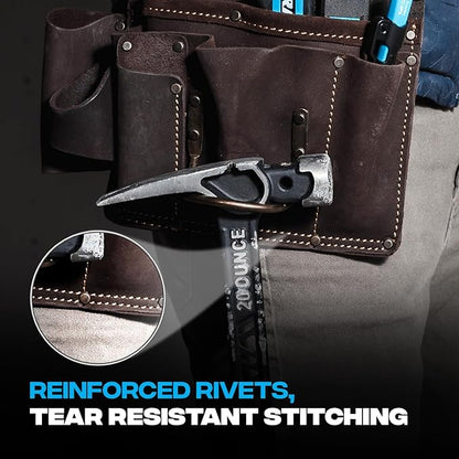 Ox Pro Drywall Tool Belt - 22-Pocket Leather Tool Belt Pouches - Belt (XL) Made of Oil-Tanned Leather with Double-Stitching and Steel Rivets - OX-P263806