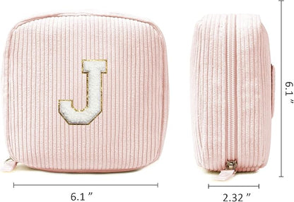 LETGO Birthday Gifts for Women Small Personalized Initial Monogram Makeup Bag,Preppy Corduroy Makeup Bags Travel Toiletry Bag Cute Pouch Purse for Her Mom Girlfriend Wife Sister Teacher Bridesmaid
