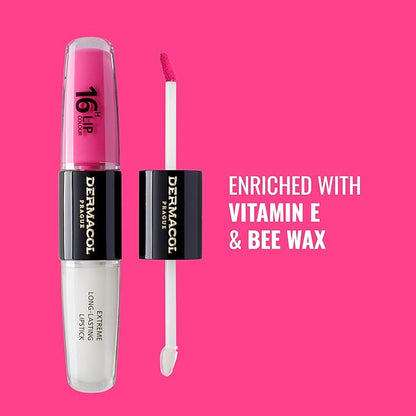 Dermacol NEW 16-Hour Lip Colour, Highly Pigmented Glossy Lip Stain, Two-Phase Lip Plumper Gloss, Kissproof Lip Makeup Products with Matte and Glitter Finish, n. 18