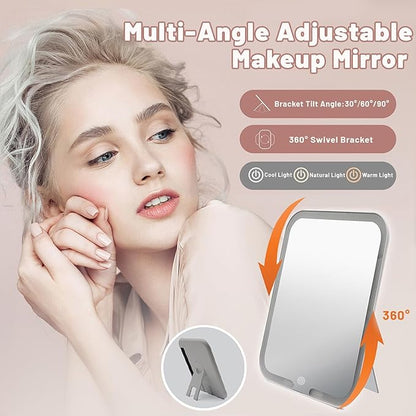 Portable Travel Cosmetic Bag with LED, 3-color Adjustable Cosmetic Organizer, Women's Cosmetic Case, Mirror Makeup Bag Case Rechargeable (Pink)