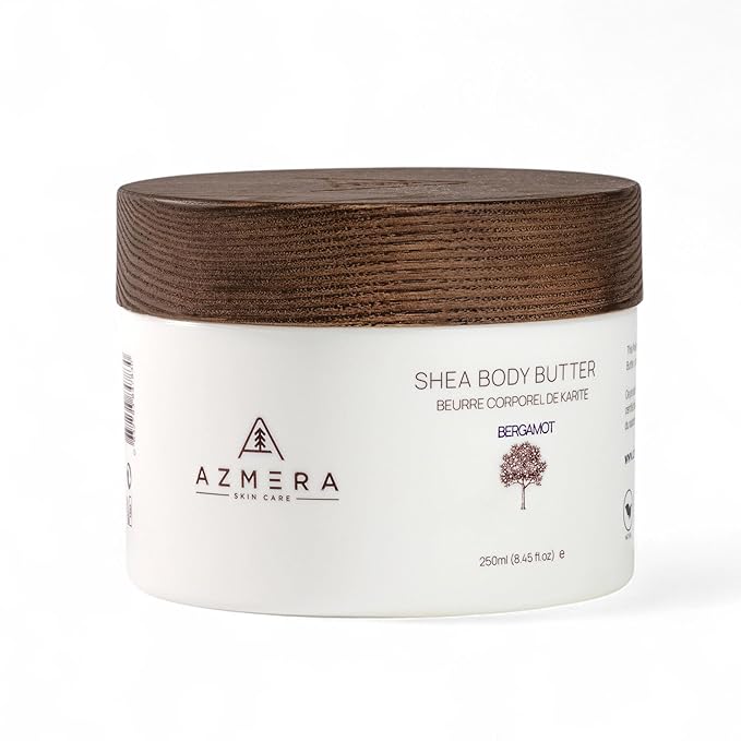 AZMERA Handcrafted Whipped Shea Body Butter – Luxurious Moisturizer for Dry, Sensitive Skin with Bergamot, Argan Oil & Vitamin E – Vegan, Non-Greasy Skincare – 8.82 oz