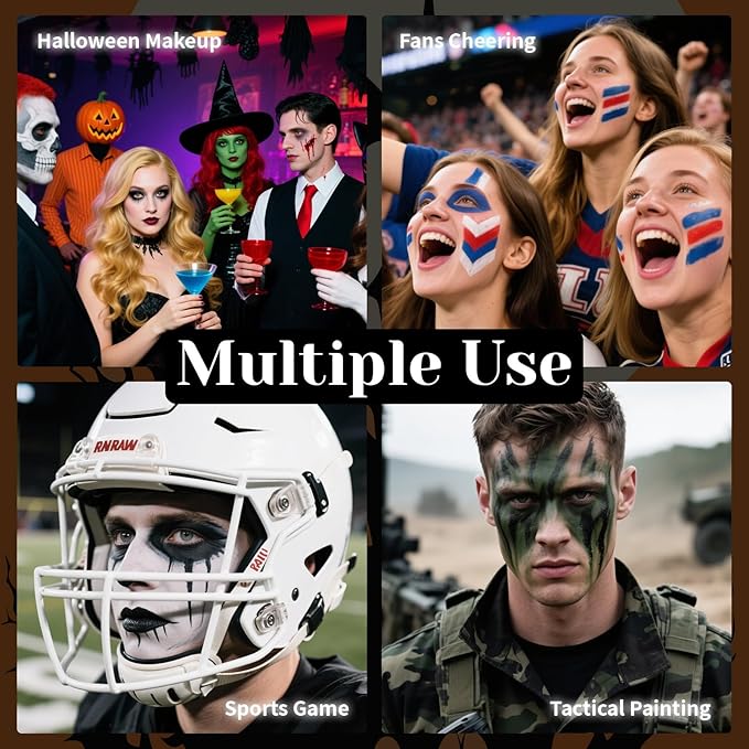 White Black Face Body Paint Stick Set with Translucent Setting Powder and Sponges, Professional Full Coverage Face Painting for Adults Halloween Cosplay SFX Skull Zombie Skeleton Goth Makeup
