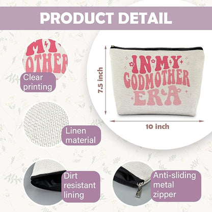 In My Godmother Era Makeup Bag, Godmother Mother's Day Gifts, Godmother Gifts from Godchild, Pink Godmother Makeup Bag Cosmetic Pouch