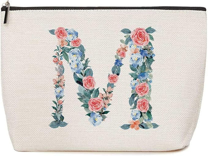 Initial Makeup Bag Monogrammed Travel Toiletry Bag Monogram Cosmetic Bag Birthday Christmas Bridal Shower Bridesmaid Gifts Personalized Gifts for Women Bride Teacher Sister Mama, Floral Letter M
