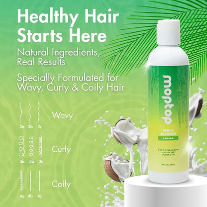 MopTop Gentle Shampoo – Every Day Curly Hair Sulfate Free Shampoo, Improves Moisture & Reduces Frizz, Paraben Free Natural Hair Products for Straight, Wavy, Curly, Coily Texture (Bamboo, 2pk)