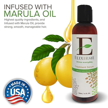 Elixirme-Anti Frizz Hair Treatment Serum For Damaged, Dry, Colored Hair. Add Shine, Protect, Rejuvenate, Strengthen and Restore. Infused with Marula, Avocado and Sweet Almond Oil- 4.oz