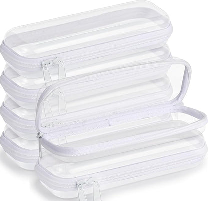 Sanwuta 6 Pcs Clear Hard Zipper Case Hard Plastic Zipper Pouches Makeup Bag Pencil Pouches Transparent Cases for Snacks Plastic Storage Organizer Box for Travel(White,7.87 x 2.56 x 1.57 Inch)