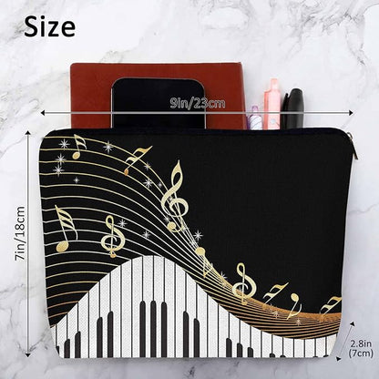 Women Makeup Organizer Bag Piano Music Notes Instrument Piano Flax Cosmetic Bag Makeup Bags Toiletry Bag Accessories Organizer Travel Bags For Home Bathroom Office Hotel Gym Black Golden