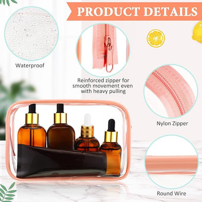 Weewooday 12 Pieces Clear Makeup Bags Cosmetic Storage Bags PVC Zipper Pouches Travel Waterproof Makeup Plastic Case for Women Organizing Toiletries Traveling Bathroom(Large,Pink)