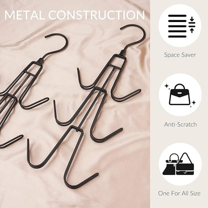 ZEDODIER Purse Hanger Organizer for Closet, 4 Pack Hanging Bag Holder, Keeping Purses Visible and in Good Condition, Metal Handbag Storage Hook Backpack Rack Space Saving Hanger, Black