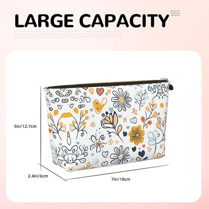Womens Leather Makeup Bag Cosmetic Bag Travel Toiletry Bags Make Up Bags for Women Adult (Boho·Floral)